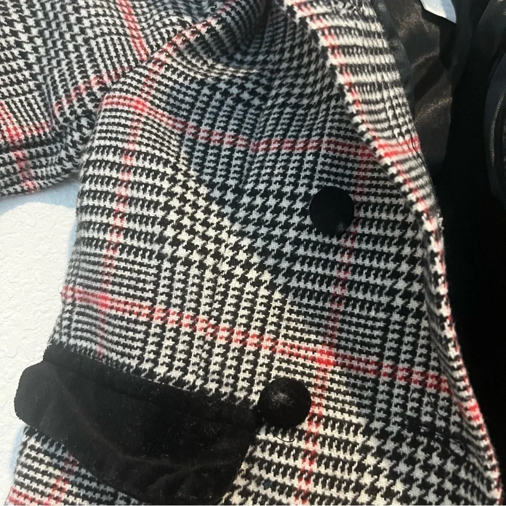 Edgehill Little Girls Velvet Collar Double Breasted Plaid Tweed Coat Size 2-3